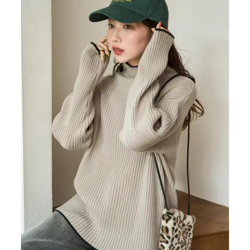 日單女裝秋冬新款圓領套頭毛衣女寬鬆慵嬾風針織衫上衣