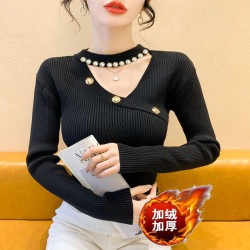 掛脖針織衫女2025秋冬新款設計感小衆鏤空毛衣打底衫內搭短款上