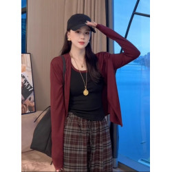 大碼胖mm韓系慵懶感撞色長袖針織開衫女秋冬上衣休閒風吊帶兩件套