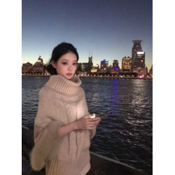 【京洛佳人】袖口仿狐狸毛高領羊毛混紡麻花針織上衣套頭毛衣女