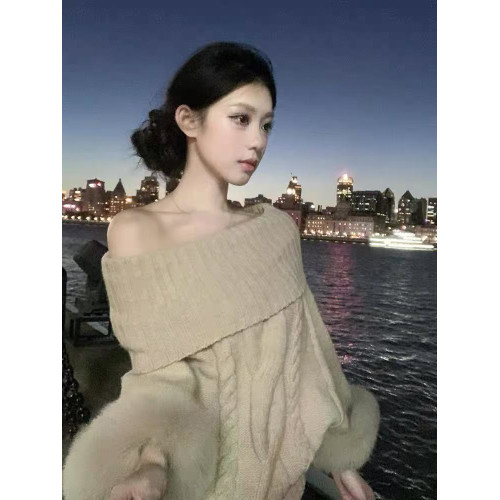 【京洛佳人】袖口仿狐狸毛高領羊毛混紡麻花針織上衣套頭毛衣女 【京洛佳人】袖口仿狐狸毛高領羊毛混紡麻花針織上衣套頭毛衣女