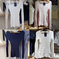 Brandy bm圓領長袖竪條紋純棉針織衫BM修身顯瘦上衣Grace Sweater