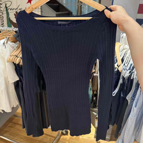 Brandy bm圓領長袖竪條紋純棉針織衫BM修身顯瘦上衣Grace Sweater Brandy bm圓領長袖竪條紋純棉針織衫BM修身顯瘦上衣Grace Sweater
