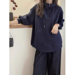 特大碼2-300斤痞帥設計感半拉鍊衛衣女秋冬寬松加絨慵懶上衣外套