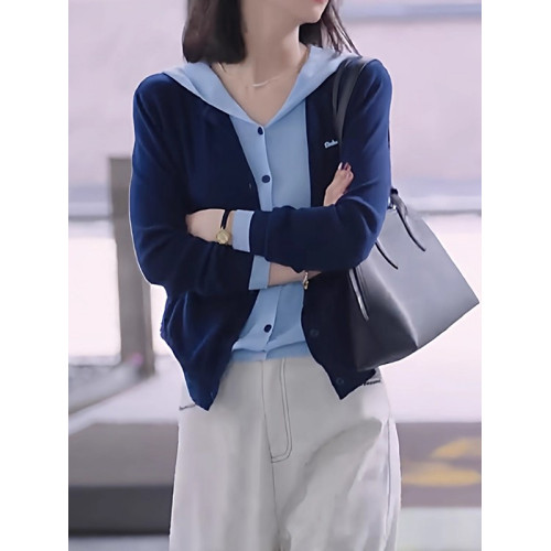 韓系假兩件連帽針織開衫外套秋季大碼胖MM減齡寬松巨好看長袖上衣 韓系假兩件連帽針織開衫外套秋季大碼胖MM減齡寬松巨好看長袖上衣