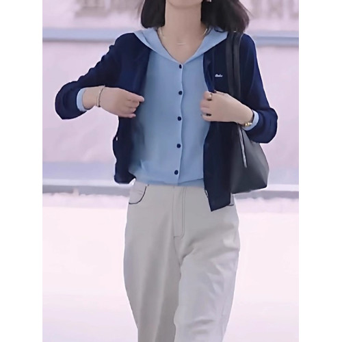 韓系假兩件連帽針織開衫外套秋季大碼胖MM減齡寬松巨好看長袖上衣 韓系假兩件連帽針織開衫外套秋季大碼胖MM減齡寬松巨好看長袖上衣