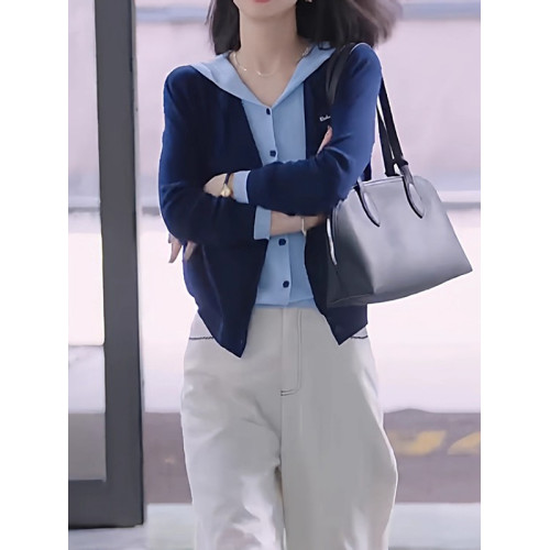 韓系假兩件連帽針織開衫外套秋季大碼胖MM減齡寬松巨好看長袖上衣 韓系假兩件連帽針織開衫外套秋季大碼胖MM減齡寬松巨好看長袖上衣