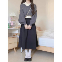 學院風短款POLO領毛衣女2025新款春秋冬高腰設計感兩件套針織上衣