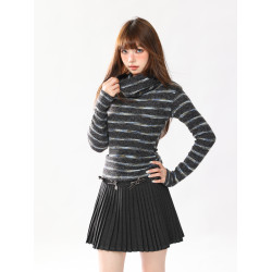 AONW秋冬蕩領條紋打底衫女軟糯修身長袖T恤女緊身內搭可外穿高領