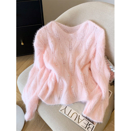 軟糯奶呼呼釘珠藍色毛衣女秋冬新款設計感鏤空針織毛衫慵懶松弛感 軟糯奶呼呼釘珠藍色毛衣女秋冬新款設計感鏤空針織毛衫慵懶松弛感