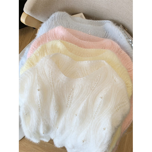 軟糯奶呼呼釘珠藍色毛衣女秋冬新款設計感鏤空針織毛衫慵懶松弛感 軟糯奶呼呼釘珠藍色毛衣女秋冬新款設計感鏤空針織毛衫慵懶松弛感