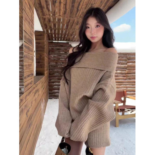 早秋新款韓系套裝女高級感時尚一字肩套頭毛衣高腰短褲針織兩件套 早秋新款韓系套裝女高級感時尚一字肩套頭毛衣高腰短褲針織兩件套