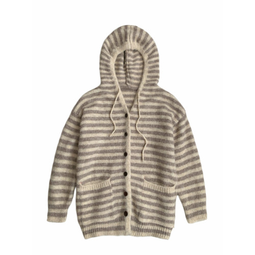 RENA日系文藝連帽條紋針織開衫女2025秋季慵懶風寬松顯瘦毛衣外套