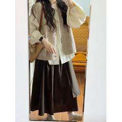 小香風燕麥色花朵刺綉針織開衫曡穿背心馬甲女秋冬外搭小個子上衣