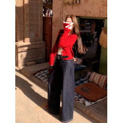 2025新款慵懶風紅色針織外套女早秋季小個子短款上衣毛衣開衫外搭