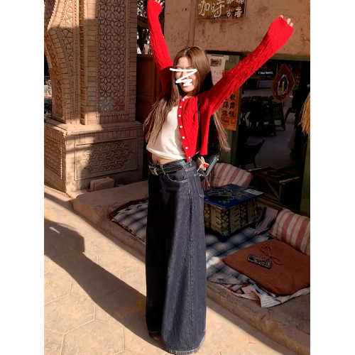 2025新款慵懶風紅色針織外套女早秋季小個子短款上衣毛衣開衫外搭