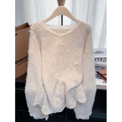 紫色蕾絲V領毛衣女秋冬內搭多巴胺打底衫可外穿純欲慵嬾大朗上衣