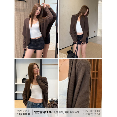 Audwyn羊毛蝙蝠袖針織開衫女秋冬寬松顯瘦慵懶風棕色披肩上衣外套 Audwyn羊毛蝙蝠袖針織開衫女秋冬寬松顯瘦慵懶風棕色披肩上衣外套