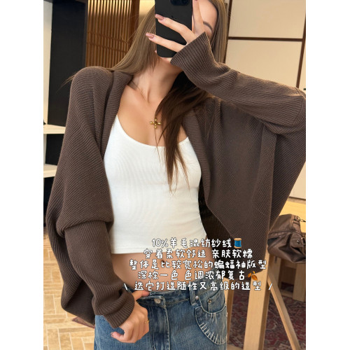 Audwyn羊毛蝙蝠袖針織開衫女秋冬寬松顯瘦慵懶風棕色披肩上衣外套 Audwyn羊毛蝙蝠袖針織開衫女秋冬寬松顯瘦慵懶風棕色披肩上衣外套