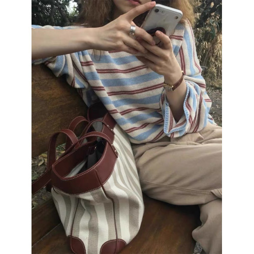 拉夏貝爾撞色條紋長袖針織衫女秋季2025新款bf慵懶風v領寬松上衣 拉夏貝爾撞色條紋長袖針織衫女秋季2025新款bf慵懶風v領寬松上衣