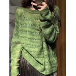 早秋巨好看流行韓系穿搭松弛感綠色寬松針織上衣慵懶風高級感毛衣