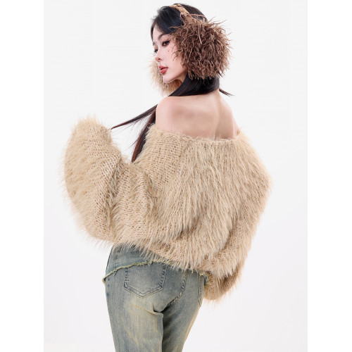 ABWLR 秋日濾鏡-原創慵嬾風流蘇毛針織衫女冬季新款寬鬆短款毛衣