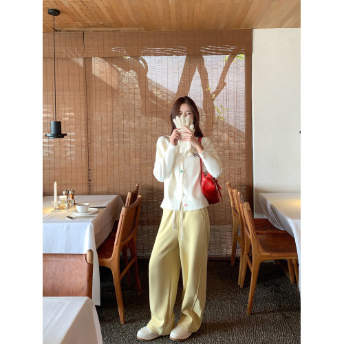 曾小鹹韓系黃色刺綉毛衣外套女秋冬寬鬆毛織針織開衫上衣秋季秋裝