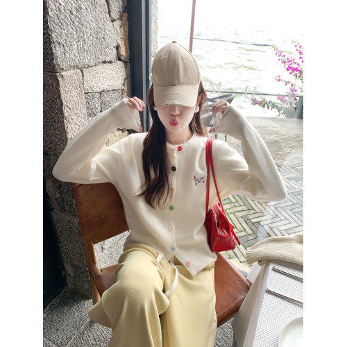 曾小鹹韓系黃色刺綉毛衣外套女秋冬寬鬆毛織針織開衫上衣秋季秋裝