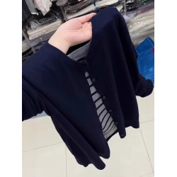 大碼撞色拼接條紋假兩件針織衫女秋季新款胖mm顯瘦超好看開衫上衣