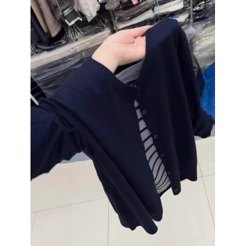 大碼撞色拼接條紋假兩件針織衫女秋季新款胖mm顯瘦超好看開衫上衣