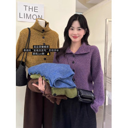 韓國東大門秋冬新款復古氣質寬松單排釦短款針織開衫毛衣外套女潮