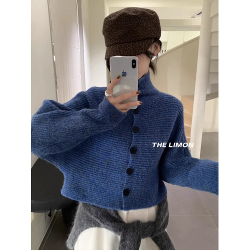 韓國東大門秋冬新款復古氣質寬松單排釦短款針織開衫毛衣外套女潮 韓國東大門秋冬新款復古氣質寬松單排釦短款針織開衫毛衣外套女潮