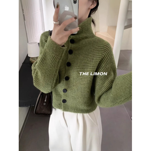 韓國東大門秋冬新款復古氣質寬松單排釦短款針織開衫毛衣外套女潮 韓國東大門秋冬新款復古氣質寬松單排釦短款針織開衫毛衣外套女潮