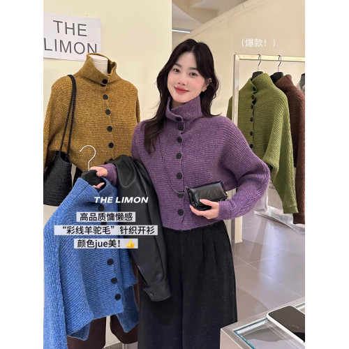 韓國東大門秋冬新款復古氣質寬松單排釦短款針織開衫毛衣外套女潮 韓國東大門秋冬新款復古氣質寬松單排釦短款針織開衫毛衣外套女潮
