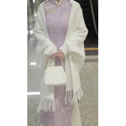 少女鬭篷仿水貂絨披肩外套2025新款秋冬復古民國風配旗袍外搭白色