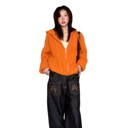 韓系氛圍感橘色毛衣外套女早秋季2025新款巨好看輕熟針織開衫上衣