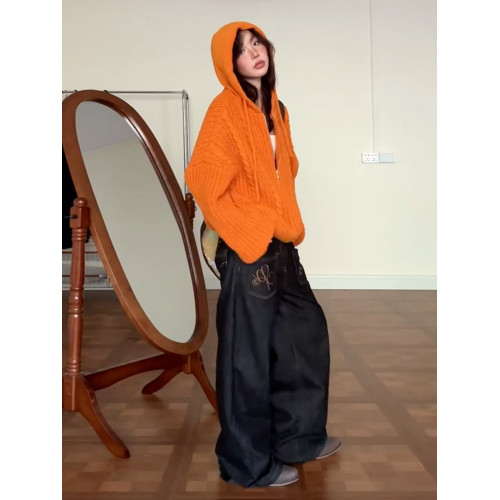 韓系氛圍感橘色毛衣外套女早秋季2025新款巨好看輕熟針織開衫上衣