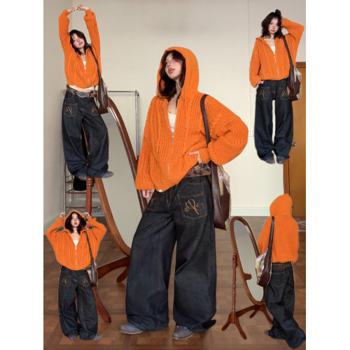 韓系氛圍感橘色毛衣外套女早秋季2025新款巨好看輕熟針織開衫上衣