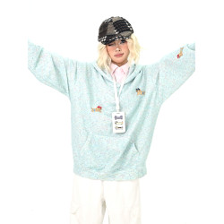 怕麻煩藍色小狗掛牌連帽毛衣女2025秋新款寬松bf韓系慵懶感針織衫