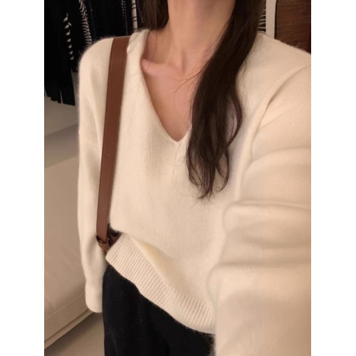 韓系軟糯V領套頭毛衣女2025秋季新款慵懶寬松顯瘦針織衫內搭上衣 韓系軟糯V領套頭毛衣女2025秋季新款慵懶寬松顯瘦針織衫內搭上衣