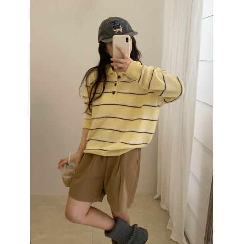 100%羊毛條紋針織衫女2025秋季新款韓系寬松顯瘦百搭減齡毛衣上衣