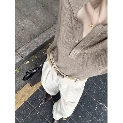 咖色短款老錢風polo領翻領針織衫女秋冬氣質高級感內搭打底衫上衣