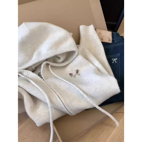 雙拉鍊連帽長袖針織開衫毛衣外套女秋冬韓版休閒慵懶風高級感上衣