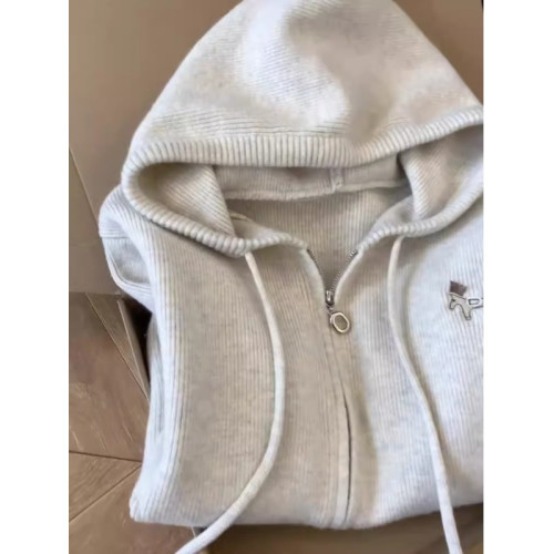 雙拉鍊連帽長袖針織開衫毛衣外套女秋冬韓版休閒慵懶風高級感上衣