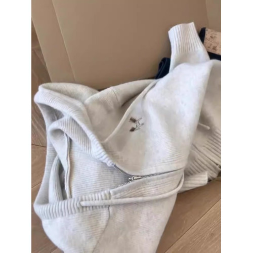 雙拉鍊連帽長袖針織開衫毛衣外套女秋冬韓版休閒慵懶風高級感上衣