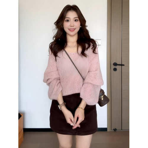 大碼女裝粉色減齡內搭針織衫2025早秋胖mm寬松顯瘦打底漂亮小上衣