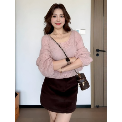 大碼女裝粉色減齡內搭針織衫2025早秋胖mm寬松顯瘦打底漂亮小上衣