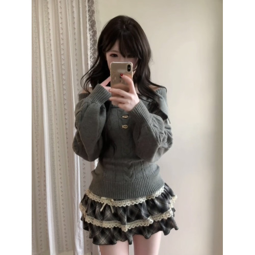 日系古早兔耳朵學院風甜美灰色毛衣女秋冬季套頭修身收腰針織上衣 日系古早兔耳朵學院風甜美灰色毛衣女秋冬季套頭修身收腰針織上衣