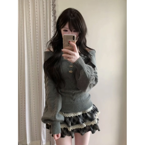 日系古早兔耳朵學院風甜美灰色毛衣女秋冬季套頭修身收腰針織上衣 日系古早兔耳朵學院風甜美灰色毛衣女秋冬季套頭修身收腰針織上衣