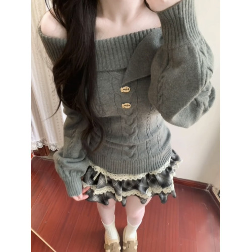 日系古早兔耳朵學院風甜美灰色毛衣女秋冬季套頭修身收腰針織上衣 日系古早兔耳朵學院風甜美灰色毛衣女秋冬季套頭修身收腰針織上衣